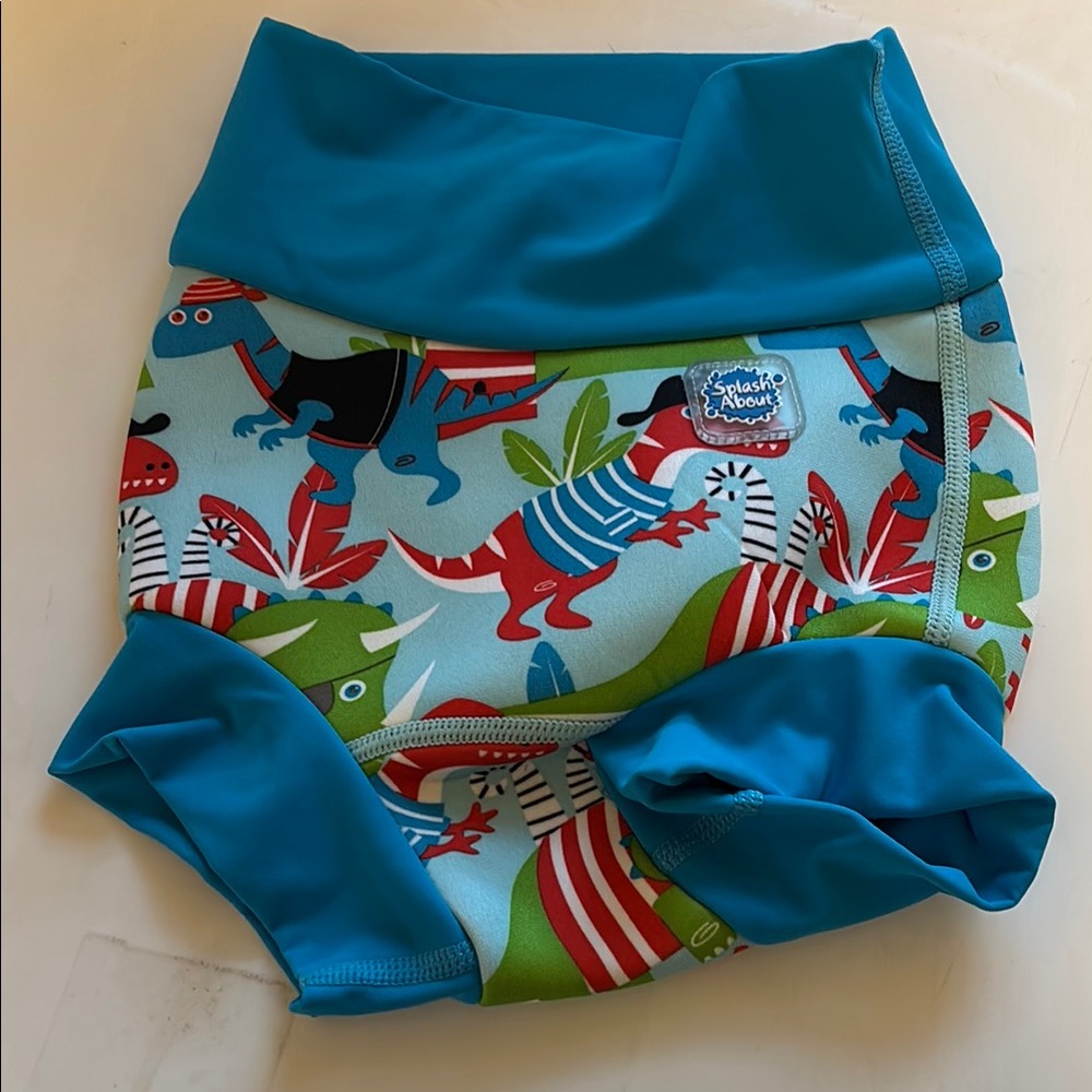 Splash Blue and Red Diaper Cover with Dinosaur Print